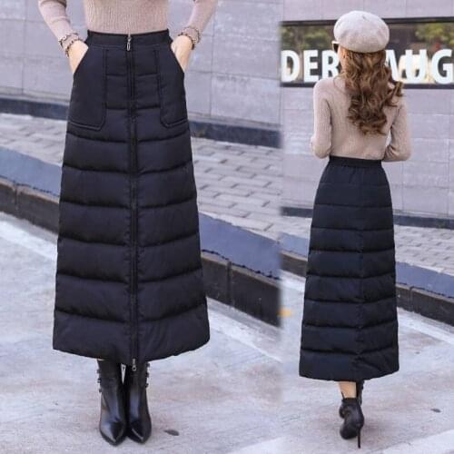 Plus size 5XL Women Winter Skirts Front Zipper High Waist Warm Down Cotton Winter Snow Skirt Long SKIRT