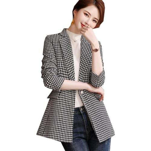 New Fashion 2021 Designer Ladies Blazer Jacket Womens Casual Black Coffee Plaid Size S-4XL Coat