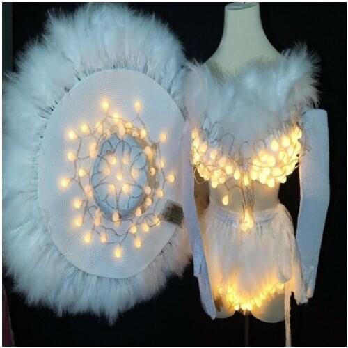 White feather led lumious stage costume Singer dancer women gogo show party wear