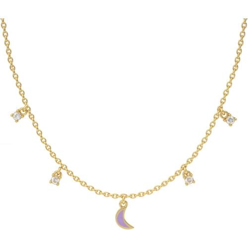 CANNER Moon Enamel Drop Oil Necklace For Women 925 Sterling Silver Jewelry Purple Green Pendant Chain 18K Bijoux Collar Joyero