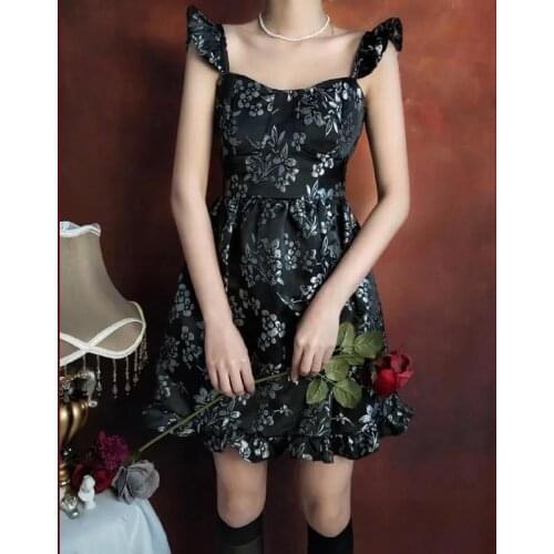 2021 Summer Korea Vintage Black Sling Niche Design High Quality Woman Dress Elegant Sexy Strapless Harajuku Goth Punk Girl Dress