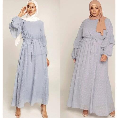 New Women Chiffon Long Maxi Dress Dubai Abaya Turkish Kaftan Flare Sleeve Party Gown Islamic Clothing Ramadan Abayas Caftan Robe