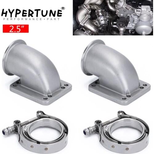 1 Pair 2.5" Vband 90 Degree Cast Turbo Elbow Adapter Flange 304 Stainless Steel + Clamp For T3 T4 Turbocharger HT-TEA25+TPJ25-2