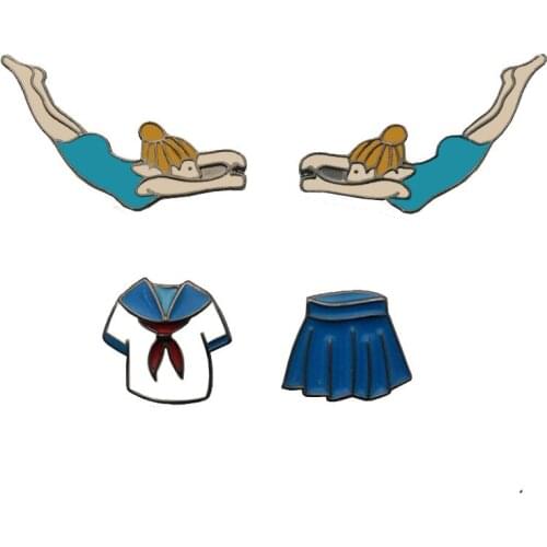 1pc Japanese meng sister series uniforms skirt swimming girl drip oil brooch badge decoration accessories enamel pin