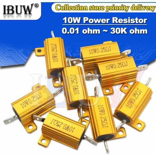 1PCS RX24 10W Aluminum Power Metal Shell Case Wirewound Resistor 0.01 ~ 30K 1 2 3 5 6 8 10 20 100 150 200 300 500 1K 10K ohm