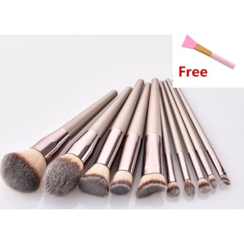 10PCS Champagne Color Professional Makeup Sets Natural Soft Bristle Cosmetics Beauty Makeup Artist Tool Complete Makeup Brushes
