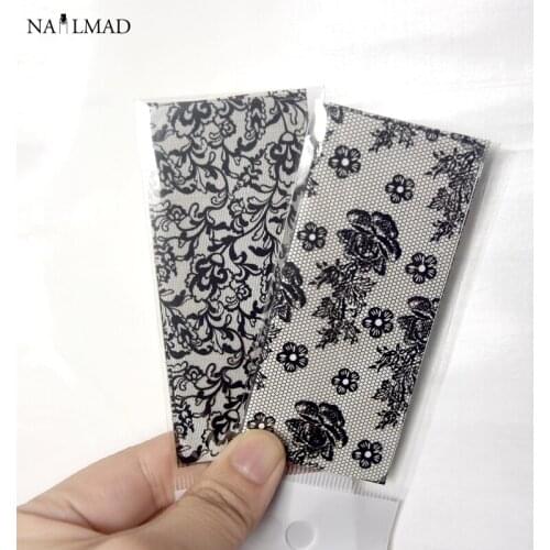 2rolls 100CM Black Flower Vine Nail Foils Lace Leaves Nail Art Transfer Foil Decoration Transfer Sticker