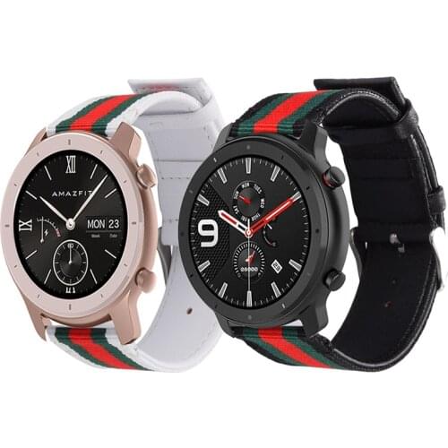 22mm Genuine Leather Strap Nylon Band for Huami Amazfit GTR 47mm for Huami GTR 2 Replacement Watchband