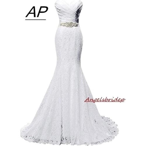 Angelsbridep Sweetheart Lace Mermaid Wedding Dresses 2021 Beadings Pleat Vestido De Noiva Robe De Mariee With Sash Wedding Gowns