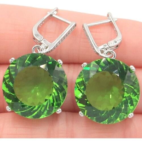 35x20mm Big Round 20mm Jewelry Set Created Green Tsavorite Garnet Womans Dating Silver Earrings Pendant