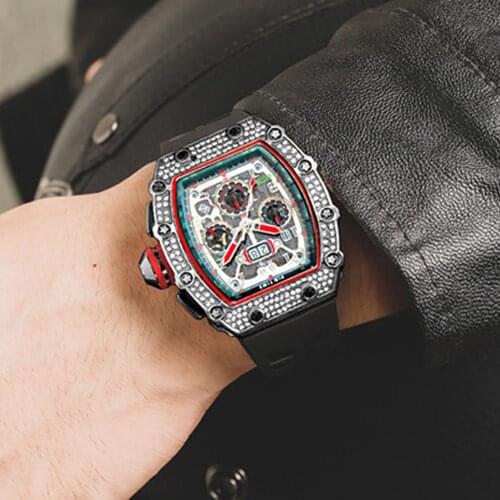 PINTIME Casual Sport Watches for Men Black Top Brand Luxury Military Rubber Wrist Watch Man Clock Fashion Chronograph Wristwatch