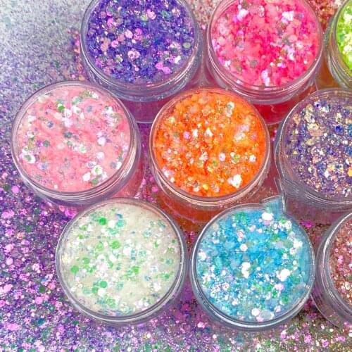 50g Nail Art Holographic Glitter Mixed Size Chunky Sequins Sparkly Gradient Flakes DIY Slices Manicure Body/Eye/Face Glitter H