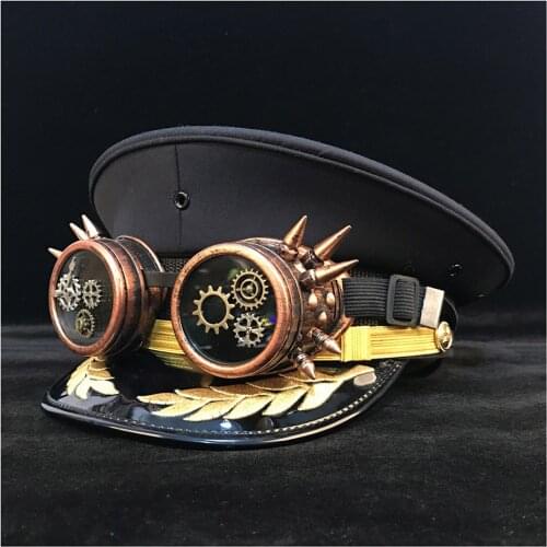 2019 Steampunk Women Men Military Hat Germany Officer Visor Cap Gear Glass Army Hat Cortical Police Cap Cosplay Hat