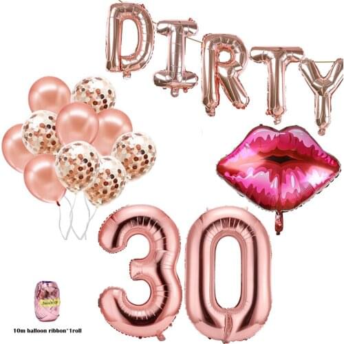 Rose Gold Dirty 30 Champange Bottle Balloon Confetti Globs Latex Balloons kit for Women Adult 30th Birthday Party Decorations