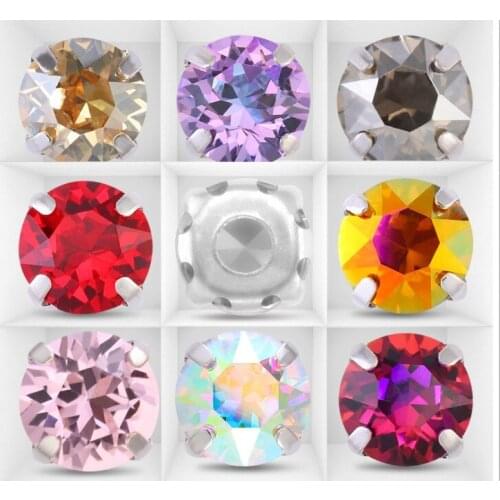 K9 crystal 6mm 8mm gem cut point back rhinestones with metal claw 8 big and 8 small cut crystals diamond shape