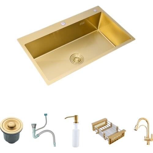 Gold kitchen sinks with faucet 53x43cm above counter single bowl 304 Stainless Steel sink Vegetable Washing basin bowels
