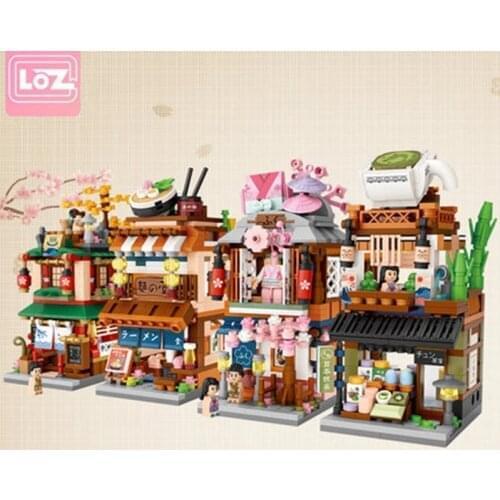 LOZ 4 in 1 Mini Blocks City View Scene Coffee Shop Retail Store Architectures Models & Building Quiz Christmas Toy for Children