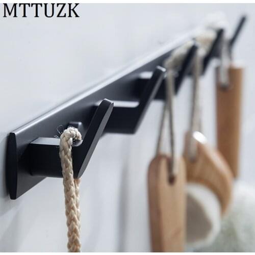 Matte Black Solid space aluminum Row hook Robe Hook Heavy Duty Wall Mount Towel Hook Hanger Home Kitchen Wall Door Bathroom Hook