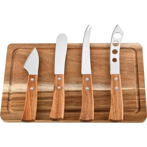 Foreign trade cheese knife set baking cheese small cutting knife kitchen pizza knife acacia wood handle butter knife can be cust