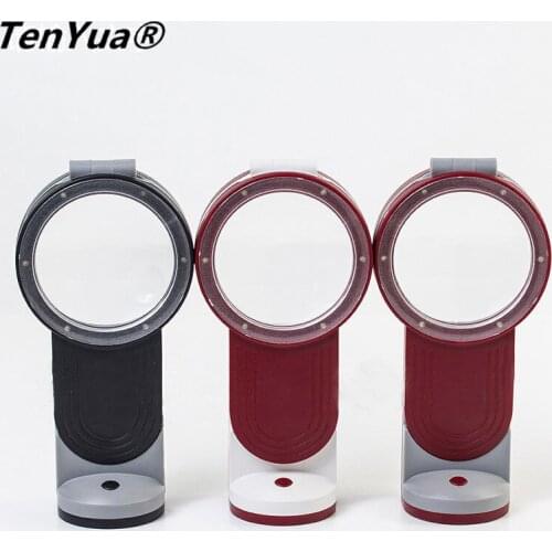Fashion 10X 20X 30X Foldable Magnifying Glass Handheld and Desktop Dual-use with Power Support and LED Light for Reading