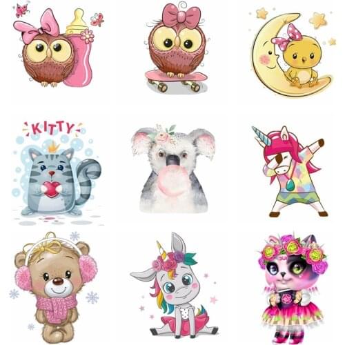 Cartoon Cute Animals Iron on Transfers For Clothing Fabric Baby Kids Applique Badge DIY Vinyl Heat Transfer Stickers T-shirt