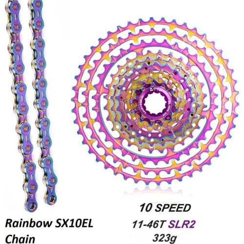 10 Speed MTB Groupset 10S 11-46T Colorful Cassette SLR2 Bicycle Freewheel and SX10EL Rainbow Chain 10S Bike Group Set Bike Parts