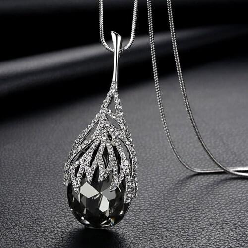 New Arrival Long Necklaces for Women Fashion Gray Crystal Choker Collier Crystal from Swarovskis Pendants Accessories
