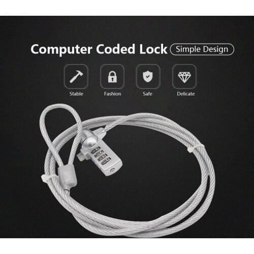 New 1.2m High Quality Wire Rope Alloy Computer Lock Laptop Coded Lock Intelligent Anti-theft Security Lock