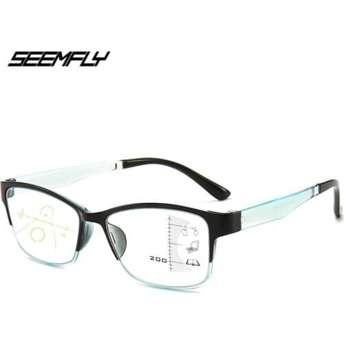 Seemfly New Vintage Progressive Multifocus Reading Glasses Classic Men Women Anti Blue Light Big Frame Presbyopic Eyeglasses
