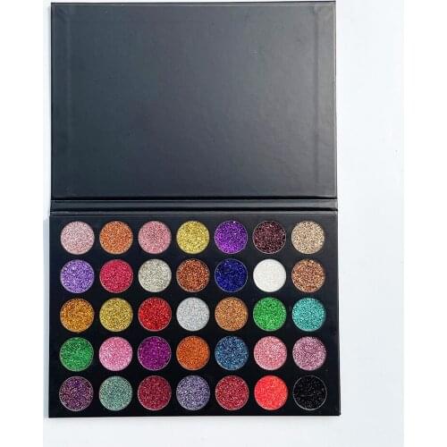 35 Colors Private Label Black Glitter Waterproof Eyeshadow Palette Makeup Wholesale Cosmetics