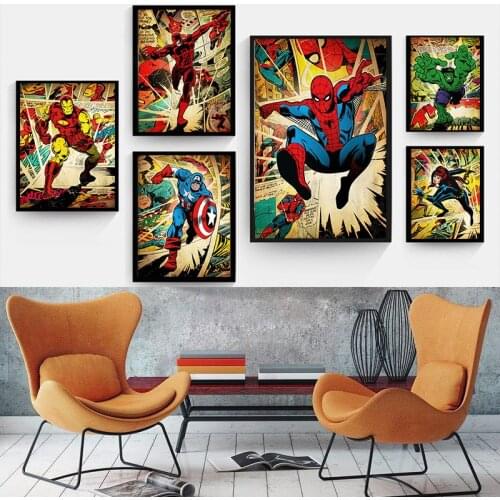 Marvel Avengers Superhero Poster Captain America Iron Man Marvel Canvas Painting Childrens Room Home Decoration Birthday Gift
