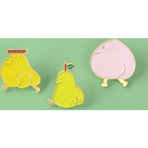 Walking fruit baby punk jewelry pin yellow pear kiwi banana cartoon mini cute fruit badge shirt button brooch gift for kids