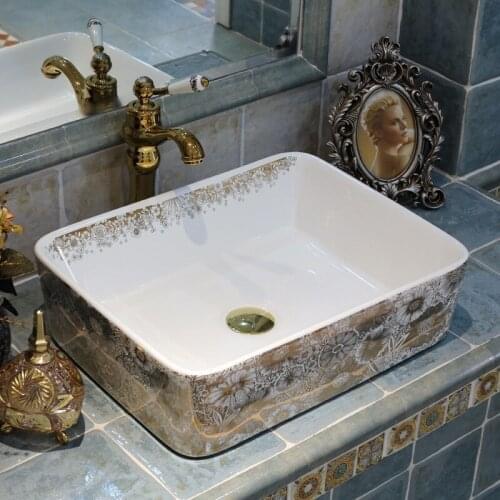 Rectangular shape Europe style china washbasin sink Jingdezhen Art Counter Top ceramic bathroom sink ceramic sink bathroom