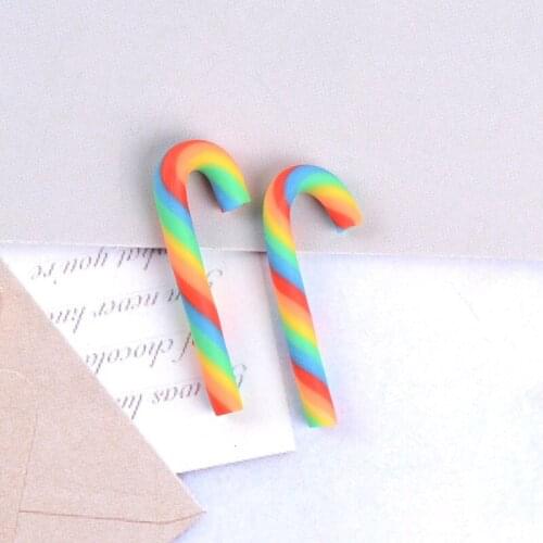 10pcs 28x11mm Colorful Clay Christmas Crutch Flatback Decoration Crafts Embellishments For Scrapbooking Ornament Diy Accessories