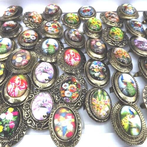 Big Size Adjustable Antique Bronze Rings Setting Oval Flower Pattern Match With National Dress 50pcs/lot