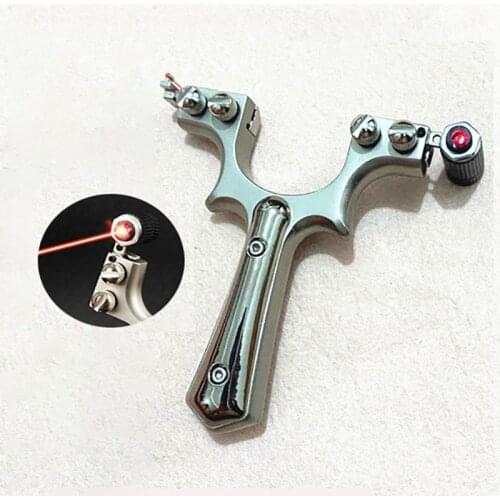 Outdoor Hunting High Precision Catapult Upgraded Alloy Slingshot with Laser Sight Rubber Band Double Screw Design Fast Pressing