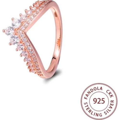 Rose Princess Wishbone Ring femme 925 Sterling Silver Wedding Rings for Women Fashion Jewelry anillos Free Shipping
