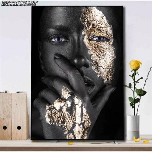 Scandinavian Decorative Paintings African Art Black and Gold Woman Parlor Home Decor Canvas Oil Painting Poster Wall Prints