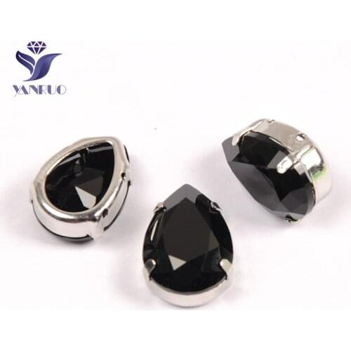YANRUO 4320 All Sizes Jet Drop Glass Strass Stones And Crystals With Claw K9 Point Back Black Rhinestones For Garment