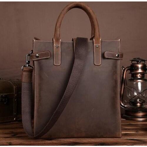 Men Crazy Horse Cowhide Cross Body for Men Top Handle Bags Business Handbag Retro Messenger Bag Male Shoulder Bag Handbags