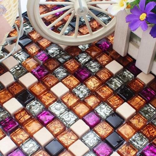 Vintage White Stone Gold Purple Crystal Glass Mosaic Tiles for kitchen backsplash bathroom shower fireplace wall tile DIY home