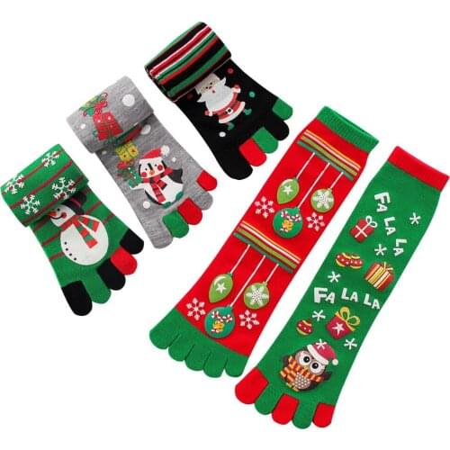 High Quality Women Multicolor Toe Socks Christmas Gift Winter Theme Santa Claus Snowman Penguin Owl Funny Warm Soft Socks