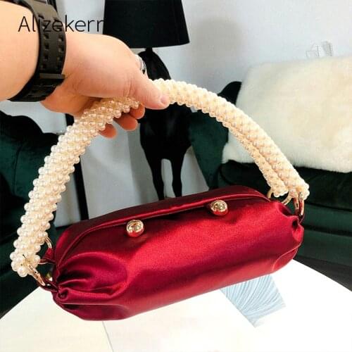 Pearl Handle Boston Handbag Women 2019 Autumn New Korean Handmade Pillow Nylon Red Tote Evening Clutch Bag Female Famous