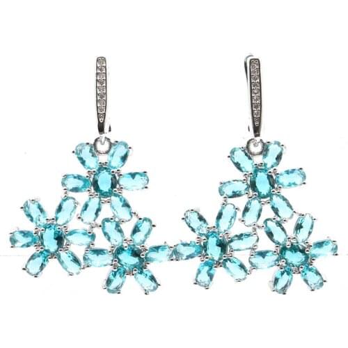 39x17mm Multi Color Created Rhodolite Garnet Peridot Tanzanite Paris Blue Topaz Cubic Zirconia Daily Wear Silver Earrings