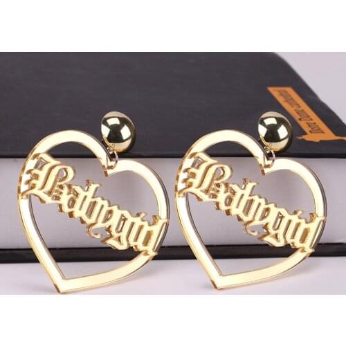 New Hiphop Rock Mirror Long Letter Earrings Shiny Club Punk Big Large Heart Stud Earrings for Women Brincos Jewelry Pendientes