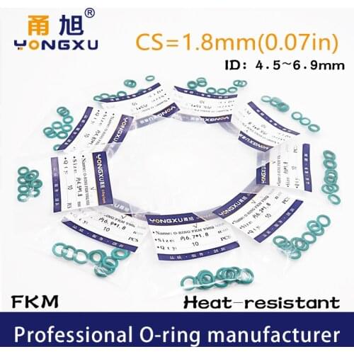 15PCS/lot Green FKM Rubber O-rings Seals CS1.8mm ID4.5/4.87/5/5.15/5.3/5.6/6/6.3/6.7/6.9*1.8mm O Rings Seal Gasket Ring Washer
