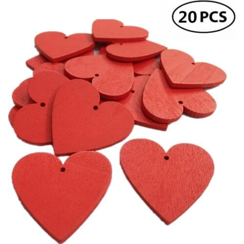 20pcs Red Love Heart Shape Wood Slice Pieces with Hole for DIY Craft Scrapbooking Wedding Diy Decor