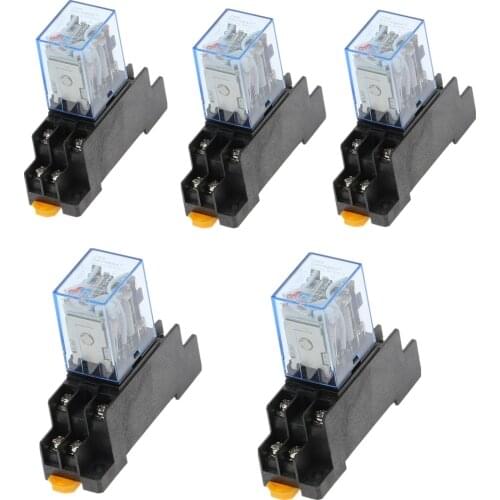 5 sets MY2NJ HH52P DC 12V 24V 110V 220V AC Coil Power Relay Mini Electromagnetic Relay 8 Pins DPDT 5A with PYF08A Socket Base