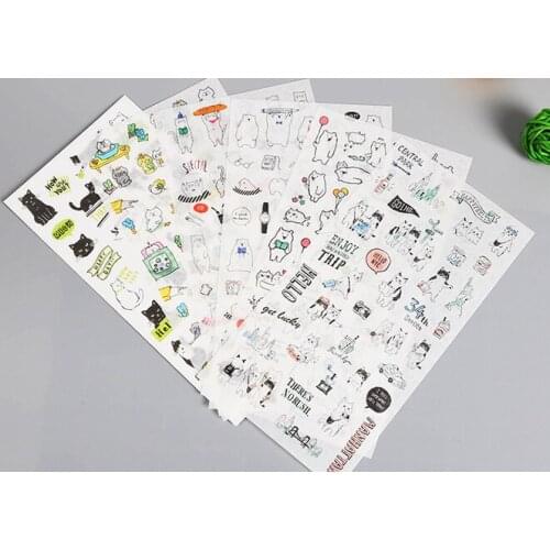 6pcs Cartoon bear cat washi sticker Organizer Calendar Diary Book Planner Scrapbook Decoration Diary Sticker papeleria