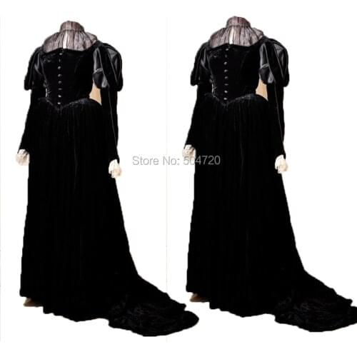 Tailored!Black Velvet Duchess Queen Marie Antoinette Court regency Renaissance Gothic Theatre medieval Gown Ball dress HL-208